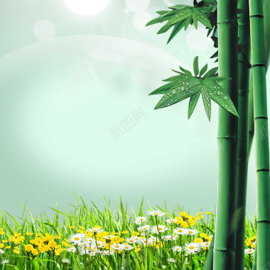 花丛绿色竹林气泡主图背景背景
