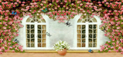 海报门窗花朵背景高清图片