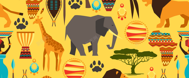 非洲风情和动物背景jpg设计背景_新图网 https://ixintu.com 动物 卡通 卡通背景 大象 手绘 海报banner 狮子 童趣 长颈鹿