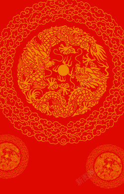 中国风金色牡丹中国风祥龙图案背景高清图片