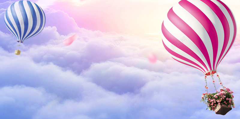 漂浮在空中的气球psd设计背景_新图网 https://ixintu.com H5素材 PSD背景 云团 云彩 彩云 气球 清新 热气球 简约 色彩 花瓣