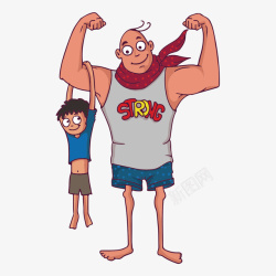 卡通肌肉父亲和瘦小孩子矢量图素材