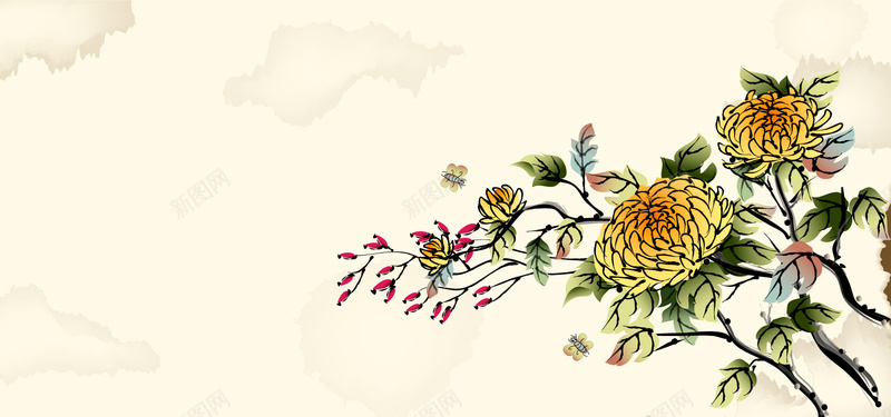 中国风水墨菊花背景bannerjpg设计背景_新图网 https://ixintu.com 中国风 水墨背景 海报banner 矢量背景 花卉背景 菊花