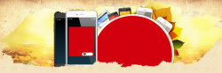 手机框框电商手机景色红色banner背景高清图片