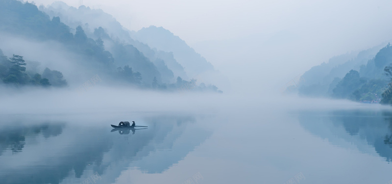 水上渔船背景图jpg设计背景_新图网 https://ixintu.com 中国风 云雾 山川 水上渔船 海报banner 淘宝banner