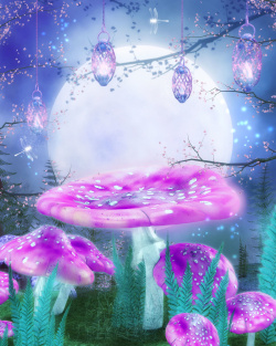 紫色的蜻蜓图片梦幻童话森林背景高清图片