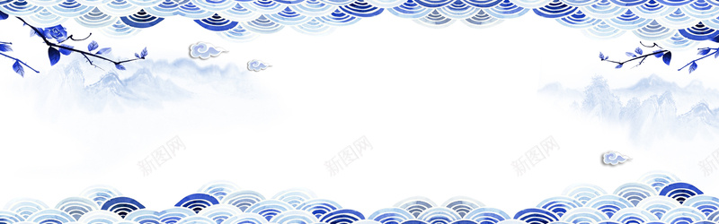 中国风水彩波浪海报背景jpg设计背景_新图网 https://ixintu.com 中国风 小清新 手绘 文艺 水彩 波浪 玫瑰 纹理 蓝色