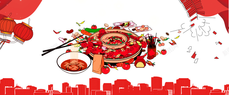 新年年夜饭扁平红色海报banner背景背景