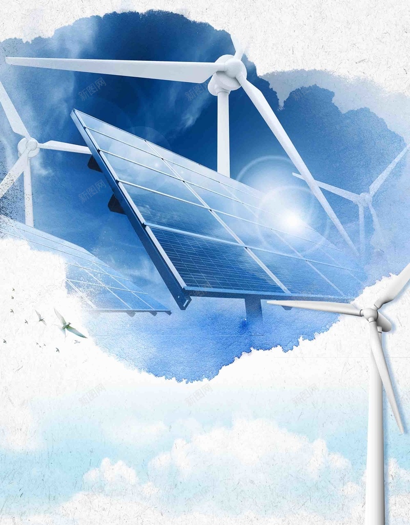 com 太阳能发电 展板 新能源 海报 清新 环保 背景模板 设计