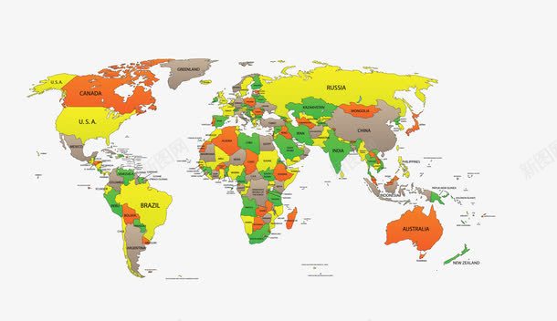 彩色世界地图展开png免抠素材_新图网 https://ixintu.com 世界国家 世界地图展开 世界地图轮廓 彩色世界地图 矢量世界地图