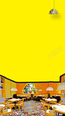 黄色背景上的餐厅H5背景背景