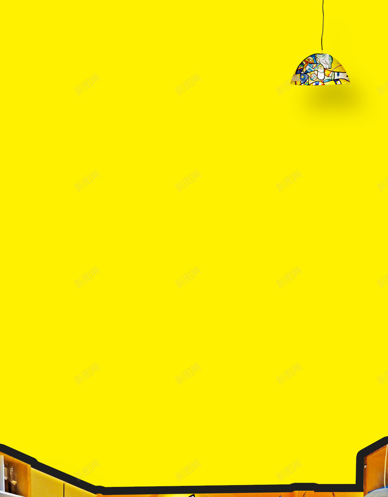 黄色背景上的餐厅H5背景psd设计背景_新图网 https://ixintu.com H5素材 PSD背景 吊灯 图案 大气 桌子 椅子 纹理 餐厅 黄色背景