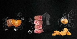 美食手绘卡通炸鸡肉类菜单黑色海报背景海报