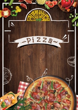 披萨宣传单西餐黑色卡通餐饮披萨背景高清图片