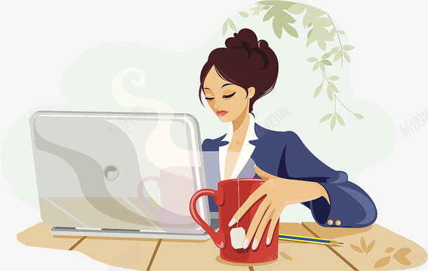 手绘插图女士喝咖啡png免抠素材_新图网 https://ixintu.com 休闲时光 咖啡 喝咖啡人物 喝咖啡的女士 女士 手绘插图 笔记本电脑