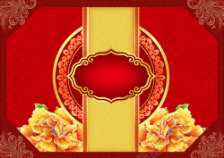 印花牡丹中式喜庆大气新年礼盒海报背景高清图片