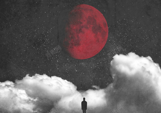 夜晚红色月亮背景背景