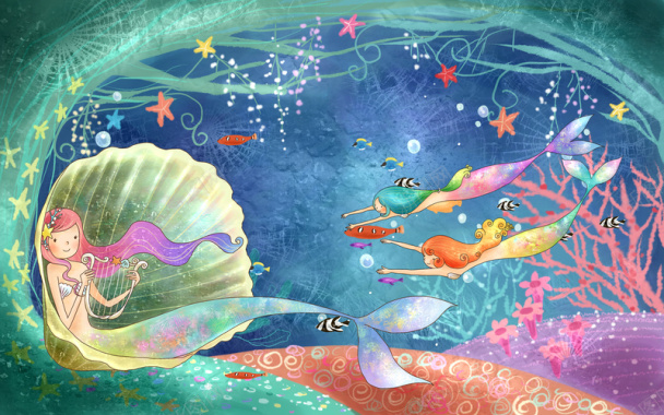 海底美人鱼自由游玩的童话世界背景