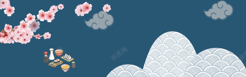 日式美食简约bannerpsd设计背景_新图网 https://ixintu.com 和风 日式 日式美食 樱花 波纹 简约 简约banner 红色 美食banner 蓝色