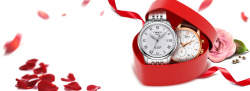 瑞士怀表520情侣手表爱心礼物盒花瓣背景高清图片