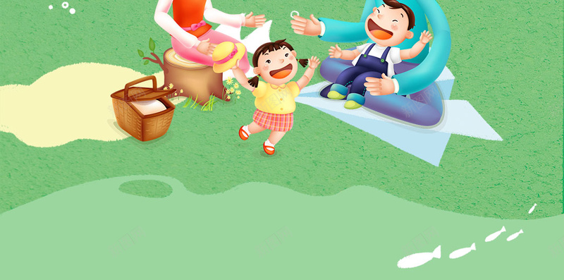 亲子游 卡通亲子旅行一家人 家庭 家庭出游 插画 旅行 暑期欢乐