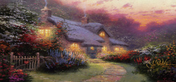 炊烟的小屋唯美梦幻欧式田园风格油画背景高清图片