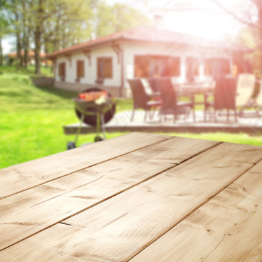 木板展台朦胧庭院背景图背景