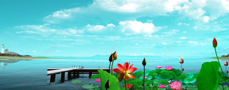湖面banner背景psd_新图网 https://ixintu.com 天空 摄影 海报banner 湖面 荷花 风景