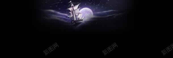 动漫帆船圆月背景banner背景