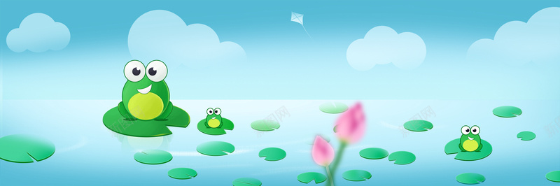 夏天小清新池塘青蛙绿色背景背景