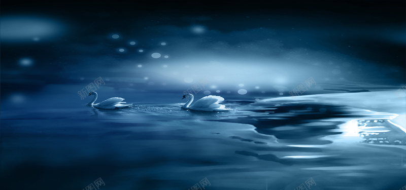 冰川河水天鹅大气蓝色淘宝海报背景背景
