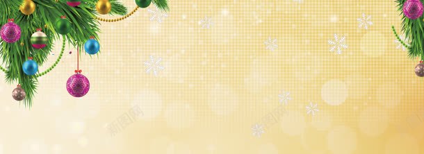 圣诞节背景jpg设计背景_新图网 https://ixintu.com 彩色小球 海报 网格底纹 雪花 黄色