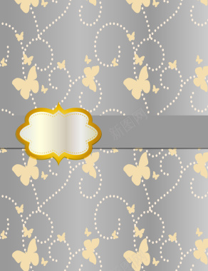 银色蝴蝶质感花纹标签封面背景矢量图背景