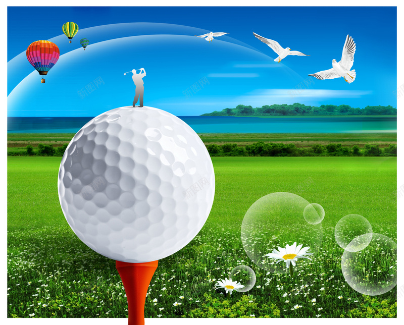 高尔夫运动海报psd设计背景_新图网 https://ixintu.com 摄影 清新 激情 球场 绿色 蓝色 运动 运动员 风景 高尔夫球 鸟