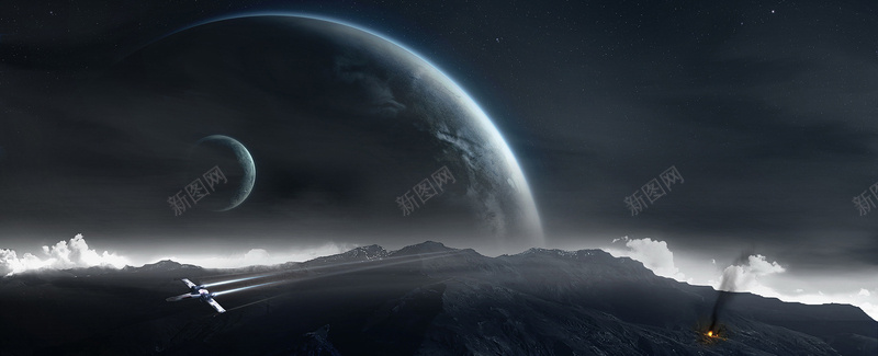 科幻酷炫星际bannerpsd设计背景_新图网 https://ixintu.com 商务 地球 宇宙 星云 星海 星空 星际 海报banner 游戏 科幻 科技 质感 酷炫 飞船