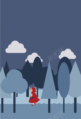 行走在森林里的小红帽海报背景矢量图背景