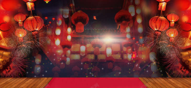 元宵春节喜庆红灯笼烟花电商海报背景背景