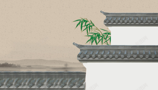 中国风古典白墙屋檐米黄色背景背景