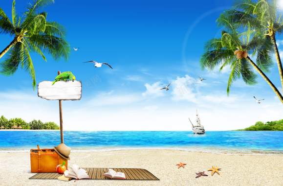 夏日海滩风景旅游海报背景背景
