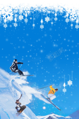 蓝色滑雪海报背景背景