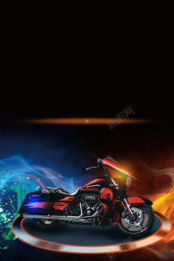 酷炫红色哈雷摩托酷炫火焰摩托车展示宣传单海报背景高清图片