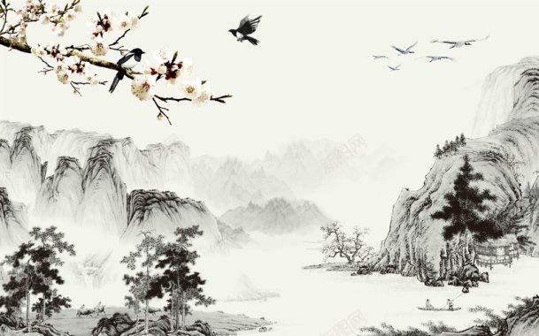 中国风山水水墨画海报背景背景