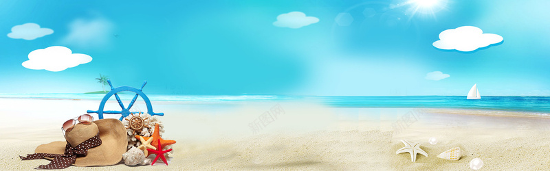 盛夏海边度假文艺蓝天背景背景