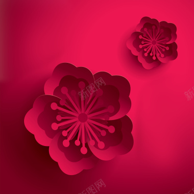 3D立体剪纸花朵喜庆春节迎春纳福海报背景矢量图背景