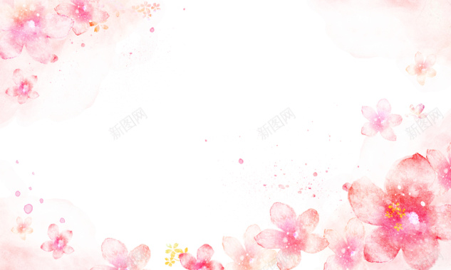 手绘花朵水彩桃花边框印刷背景背景