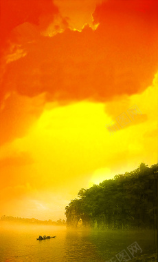 橙色太阳花火烧云印刷背景摄影图片
