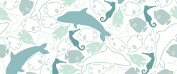 鱼类底纹卡通清新手绘海豚鱼类线稿底纹banner高清图片