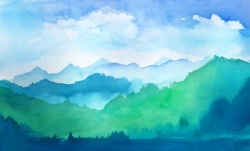 渐变云层水墨山水插画海报背景模板高清图片