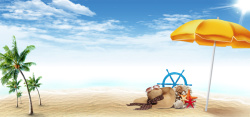 海滩避暑夏日海边度假旅游蓝色背景高清图片