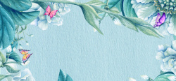 夏季树叶花绘图淘宝小清新蓝色海报背景高清图片